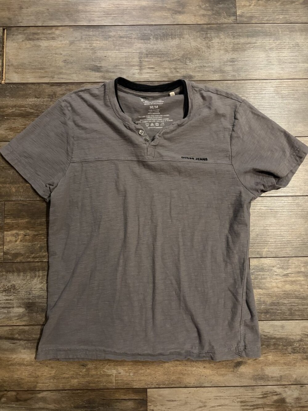 Guess Jeans Men's Grey Henley Short Sleeve T-Shirt Size M